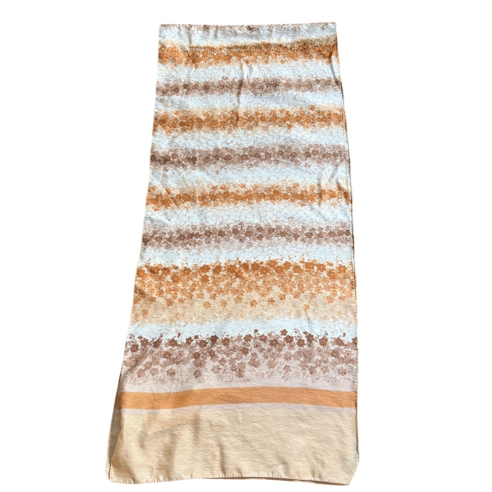 Vintage Boselli Crepe Floral Striped Scarf‎ Made in Italy Brown Tan NWT 52x11.5